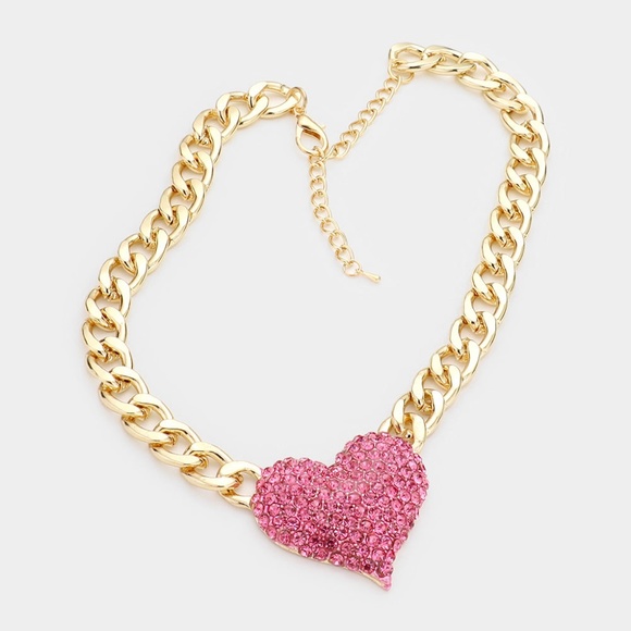 Large Pink Crystal Heart Necklace - Picture 2 of 2